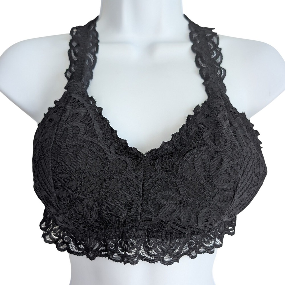 Maurices‎ Medium Black Lace Stretch Lightly Lined Racer Back Bra Bralette